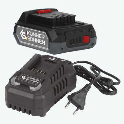 Batería de 20V 2Ah y cargador de 20V 2,4A incluidos