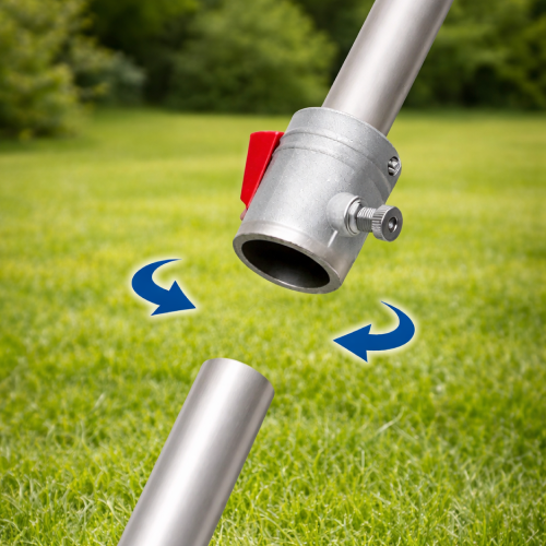 Fällbart skaft med en pålitlig aluminiumkoppling