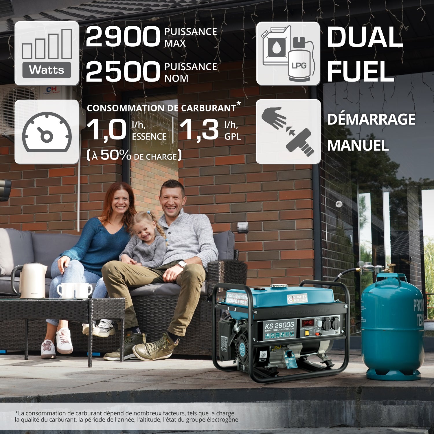 Groupe électrogène à essence/gaz "Könner & Söhnen" KS 2900G