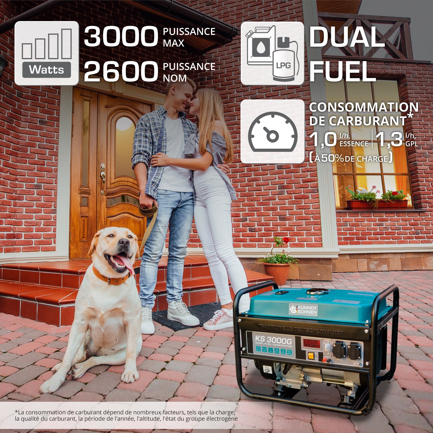 Groupe électrogène à essence/gaz "Könner & Söhnen" KS 3000G