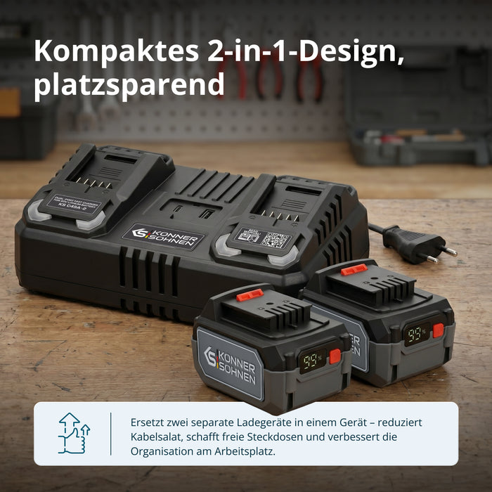 Doppel-Ladegerät für Akkubatterien 20 V KS C45A-2