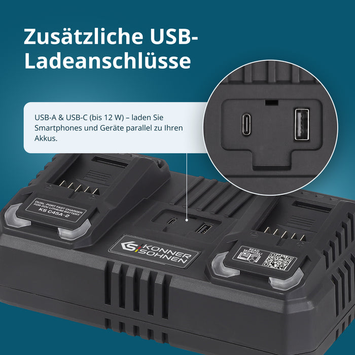 Doppel-Ladegerät für Akkubatterien 20 V KS C45A-2