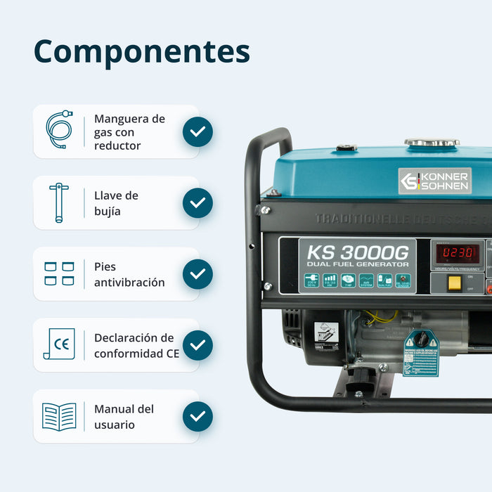 Generador híbrido de gasolina y gas "Könner & Söhnen" KS 3000G (Reacondicionado Excelente)
