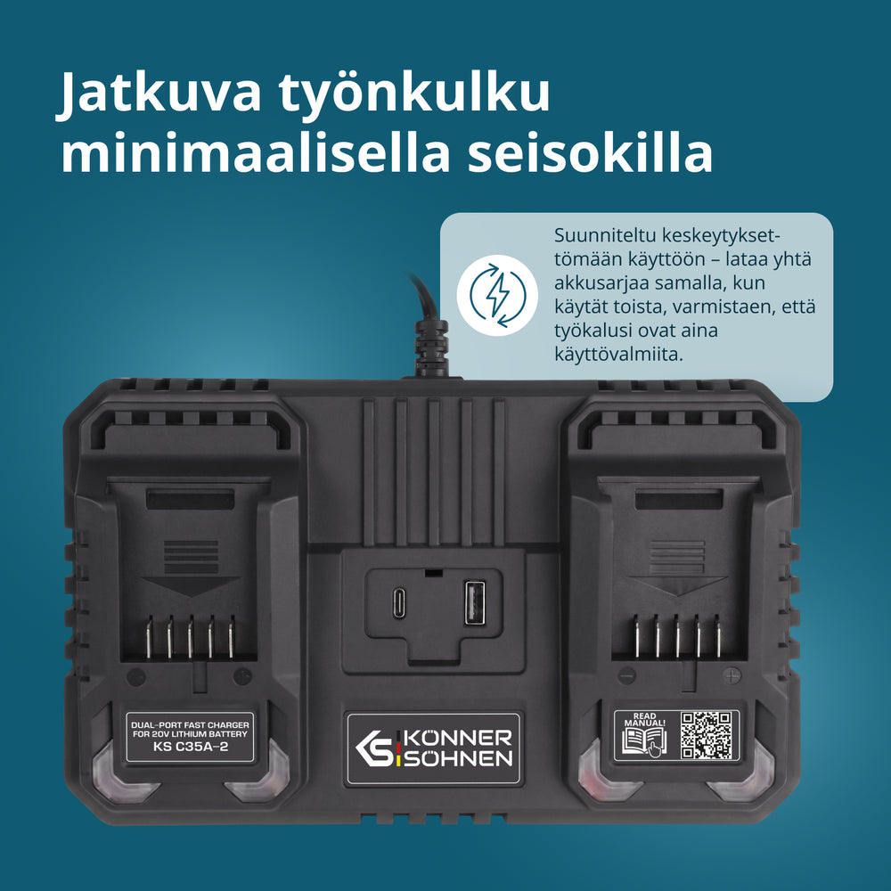 Kaksoislaturi 20V ladattaville akuille KS C35A-2