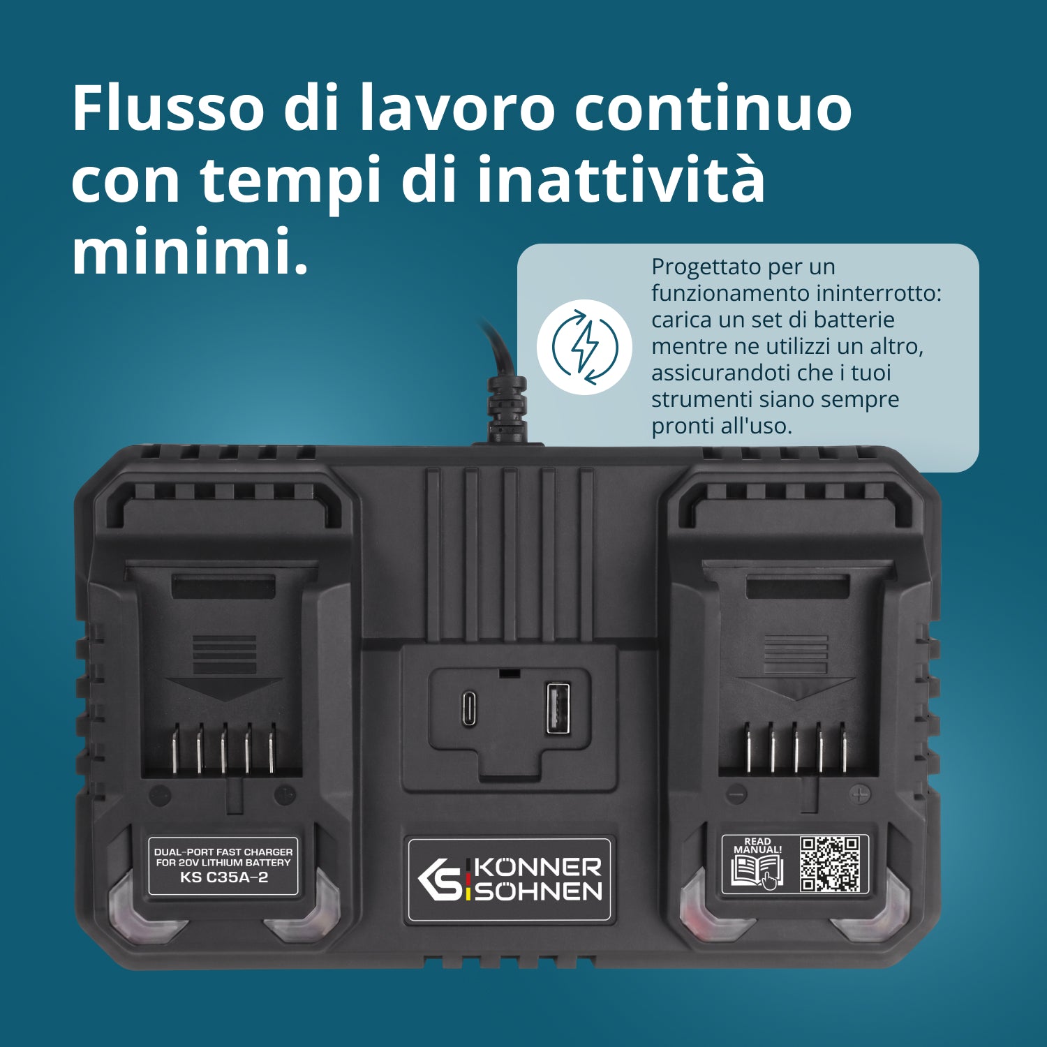 Caricabatterie doppio per batterie ricaricabili 20V KS C35A-2
