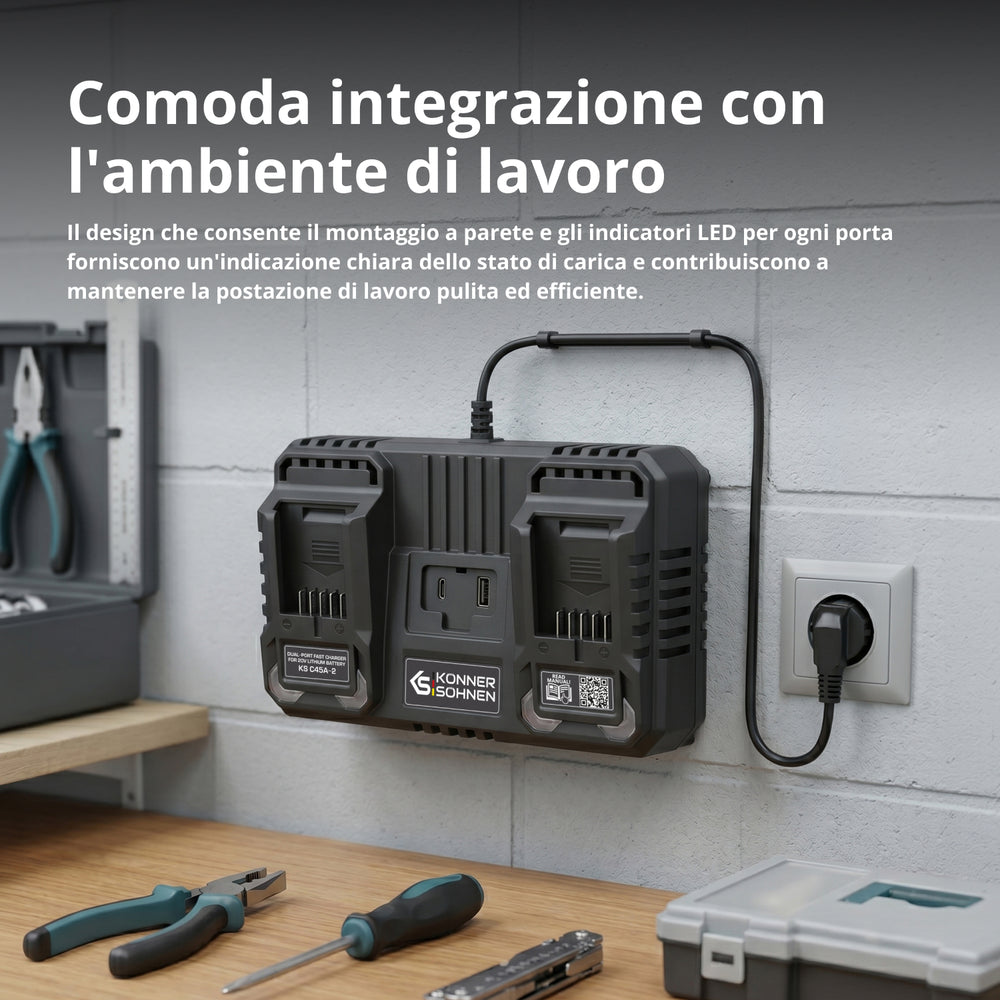 Caricabatterie doppio per batterie ricaricabili 20V KS C45A-2