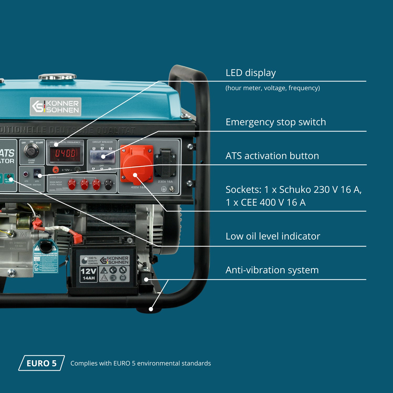 Gerador a gasolina "Könner & Söhnen" KS 10000E-3 ATS