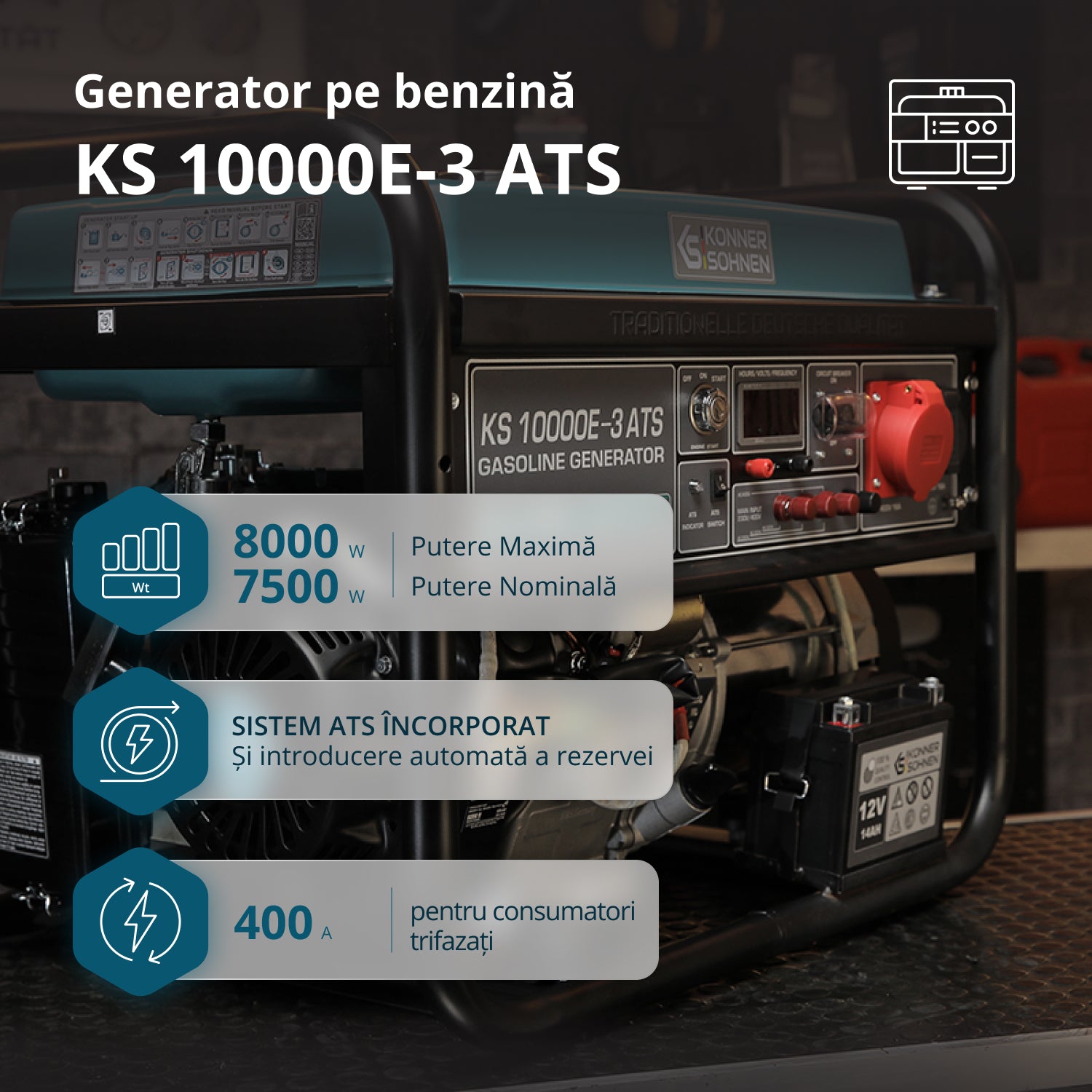 Generator pe benzină „Könner & Söhnen” KS 10000E-3 ATS