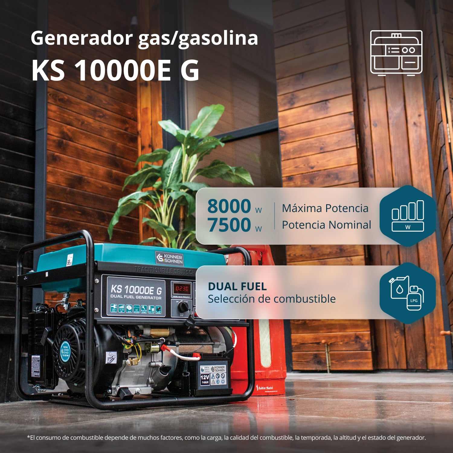 Generador híbrido de gasolina y gas "Könner & Söhnen" KS 10000E G