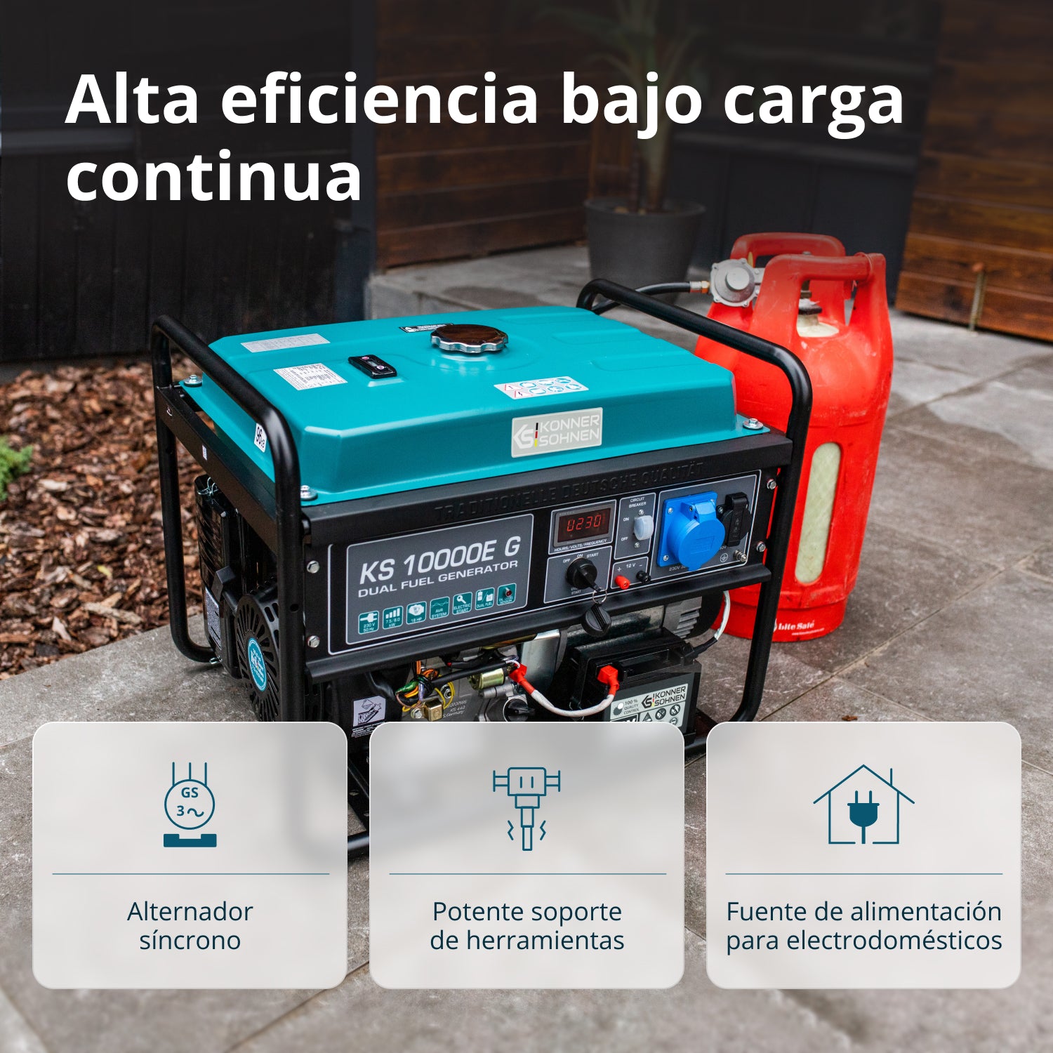 Generador híbrido de gasolina y gas "Könner & Söhnen" KS 10000E G