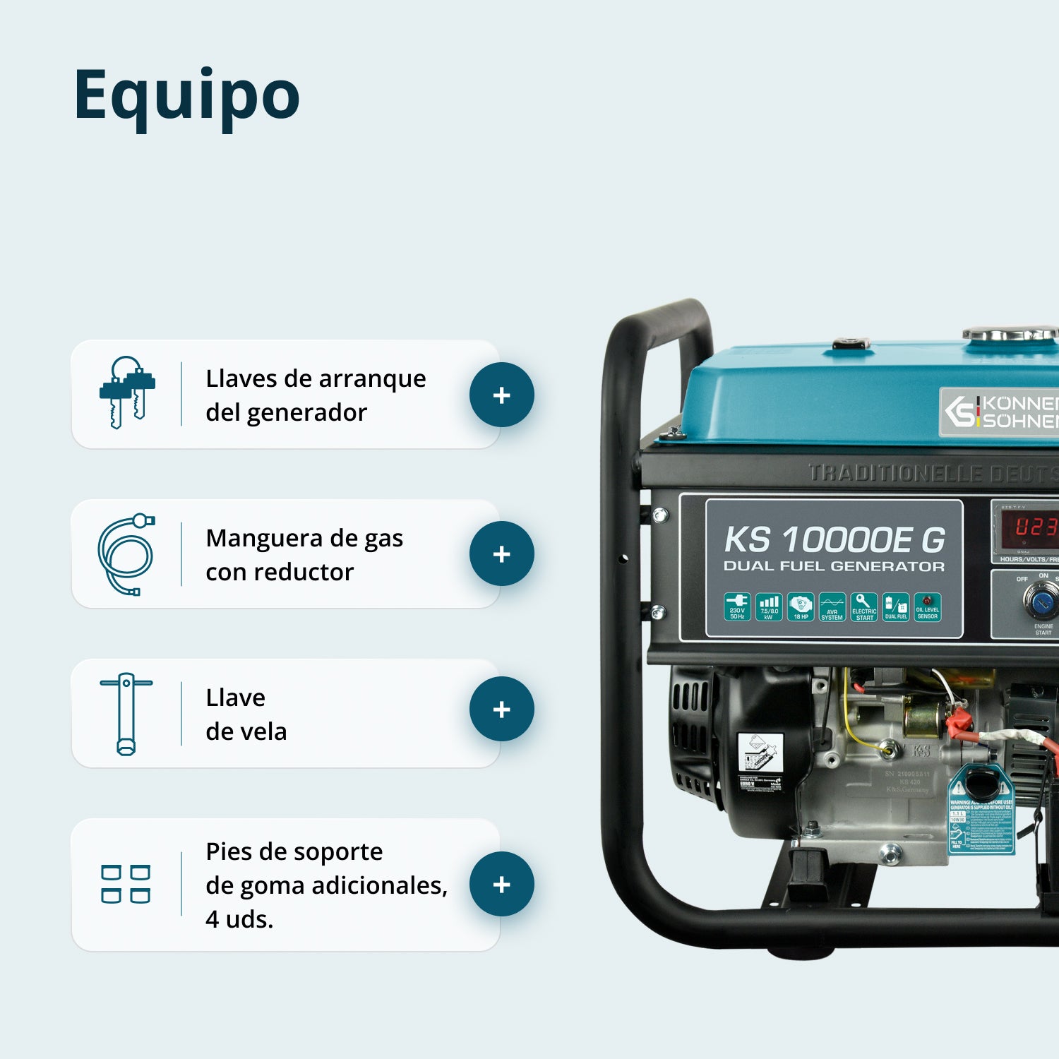 Generador híbrido de gasolina y gas "Könner & Söhnen" KS 10000E G