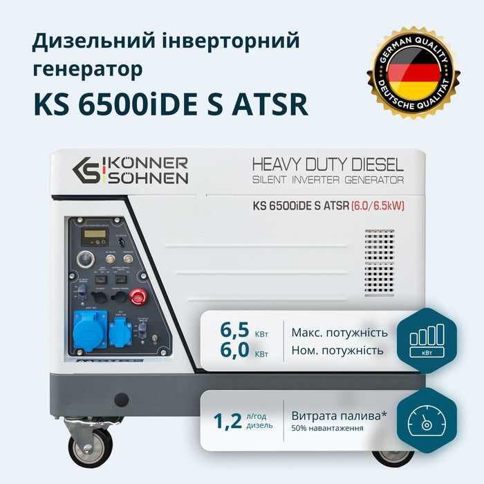 Дизельний інверторний генератор  у шумозахисному кожусі KS 6500iDE S ATSR