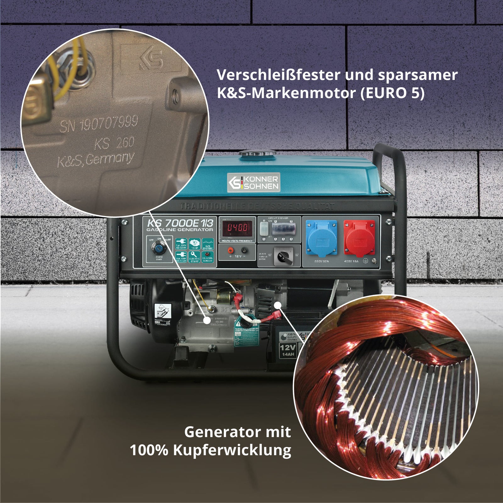 Benzin-Generator "Könner & Söhnen" KS 7000E 1/3