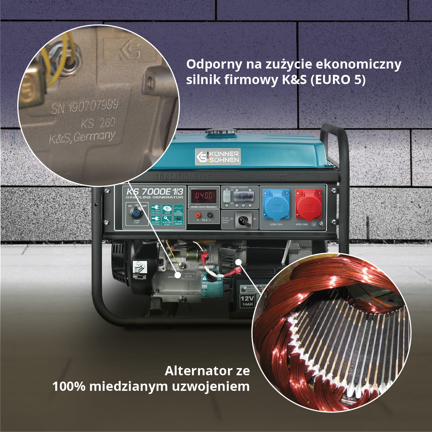 Generator benzynowy „Könner & Söhnen” KS 7000E 1/3