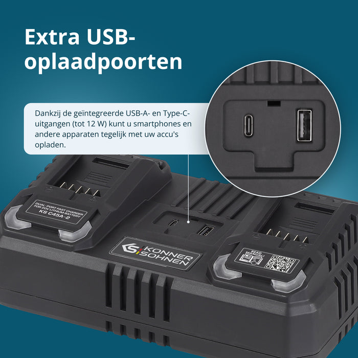 Dubbele oplader voor oplaadbare batterijen 20V KS C45A-2