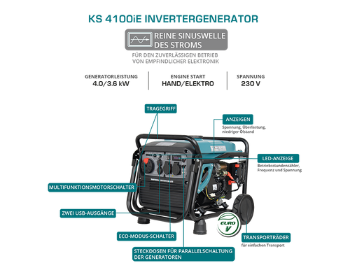 Groupe électrogène à essence-gaz de type inverter KS 4100iEG